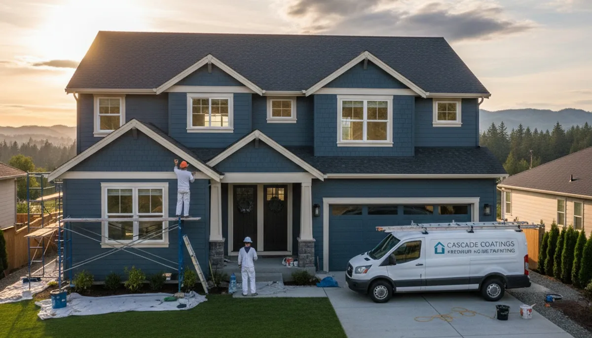 Professional house painters working on exterior home in Vancouver WA