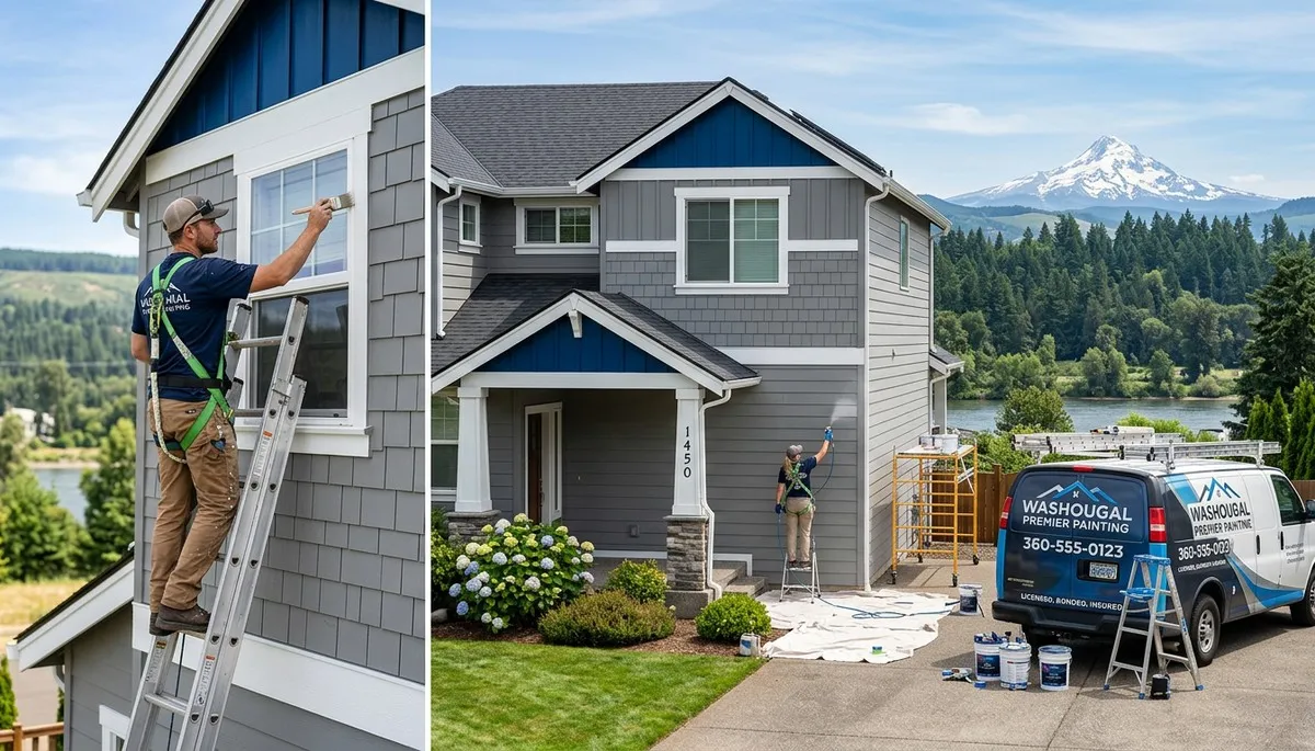 Professional house painters working on exterior home in Vancouver WA